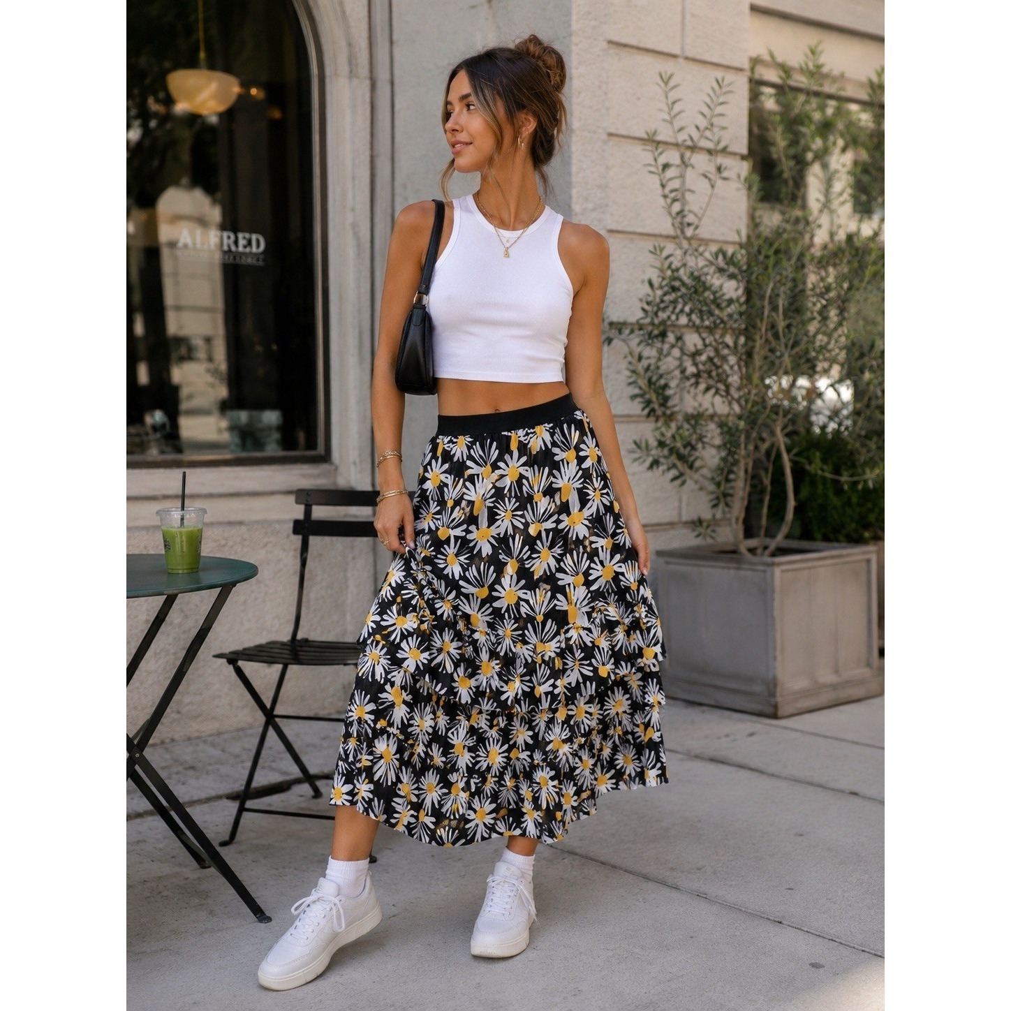 Eva Franco Daisy Print Tiered Midi Skirt Anthropologie Floral Ruffle Hem Rr16